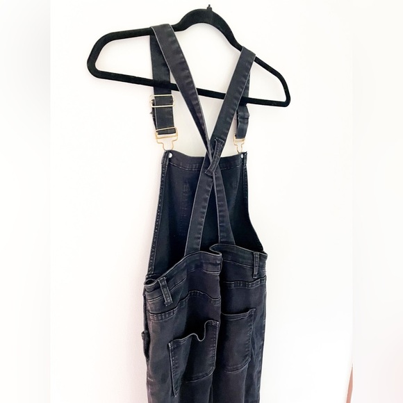 Revolve WeWoreWhat High Rise Skinny Overalls in Black Size M Stretch Gold Button - Picture 6 of 10